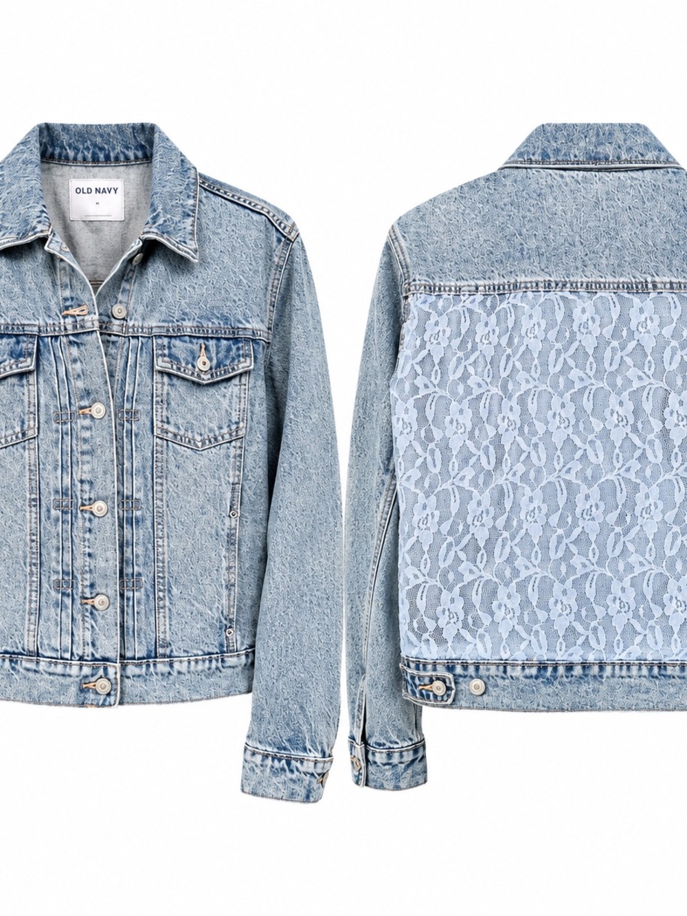 💙 Second Chance by Aloha Fashions — Refashioned Lace Back Denim Jacket